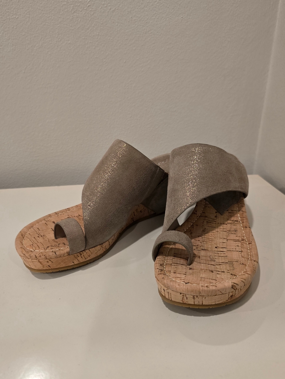 Donald J. Pliner Taupe Cork Wedge Toe-Ring Slide Sandals - Picture 6 of 7